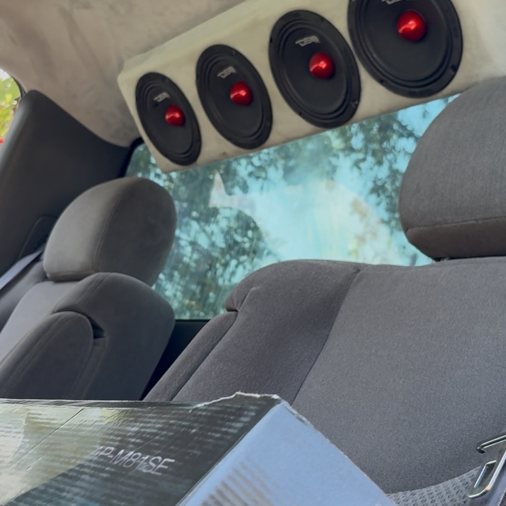 Car Audio Speaker System with Red Accents